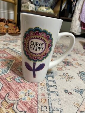 NATURAL LIFE White Mug with Colorful Floral 'Cup of Happy' Design